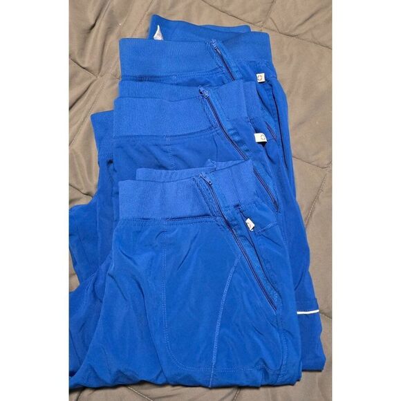 Set of 3 Royal Blue Cargo Scrub Pants With Zipper Pockets Ribbed Waistband Women - Picture 2 of 11